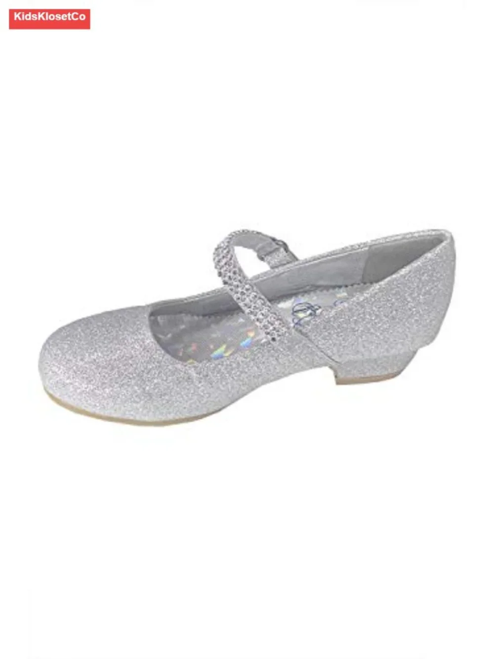 Girls Glitter Mary Jane Dress Shoes with Rhinestone Strap